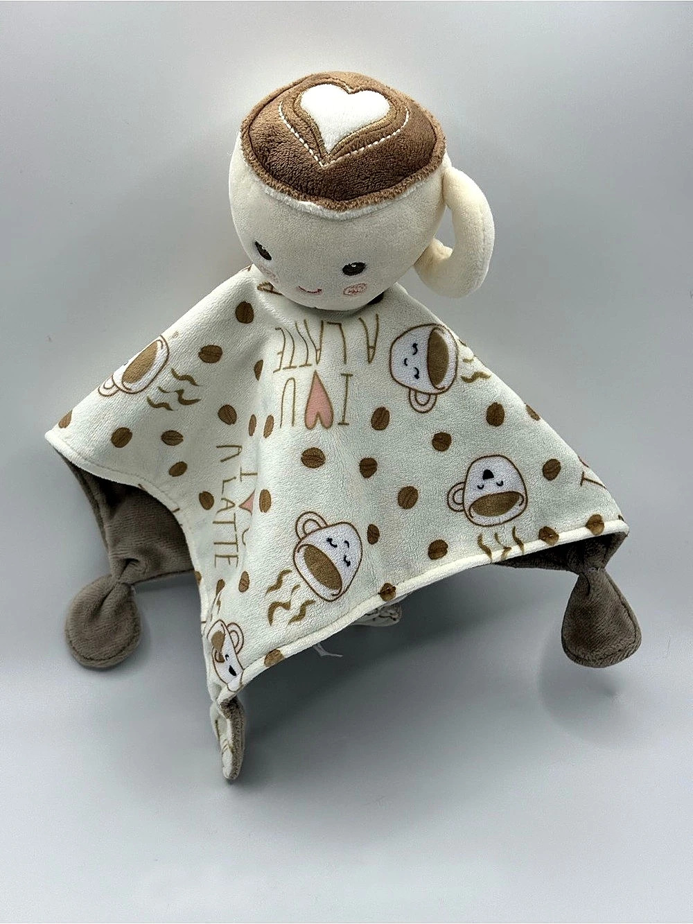 Mary Meyer I Love You A Latte Lovey Security Blanket White Tan Coffee Cup Heart